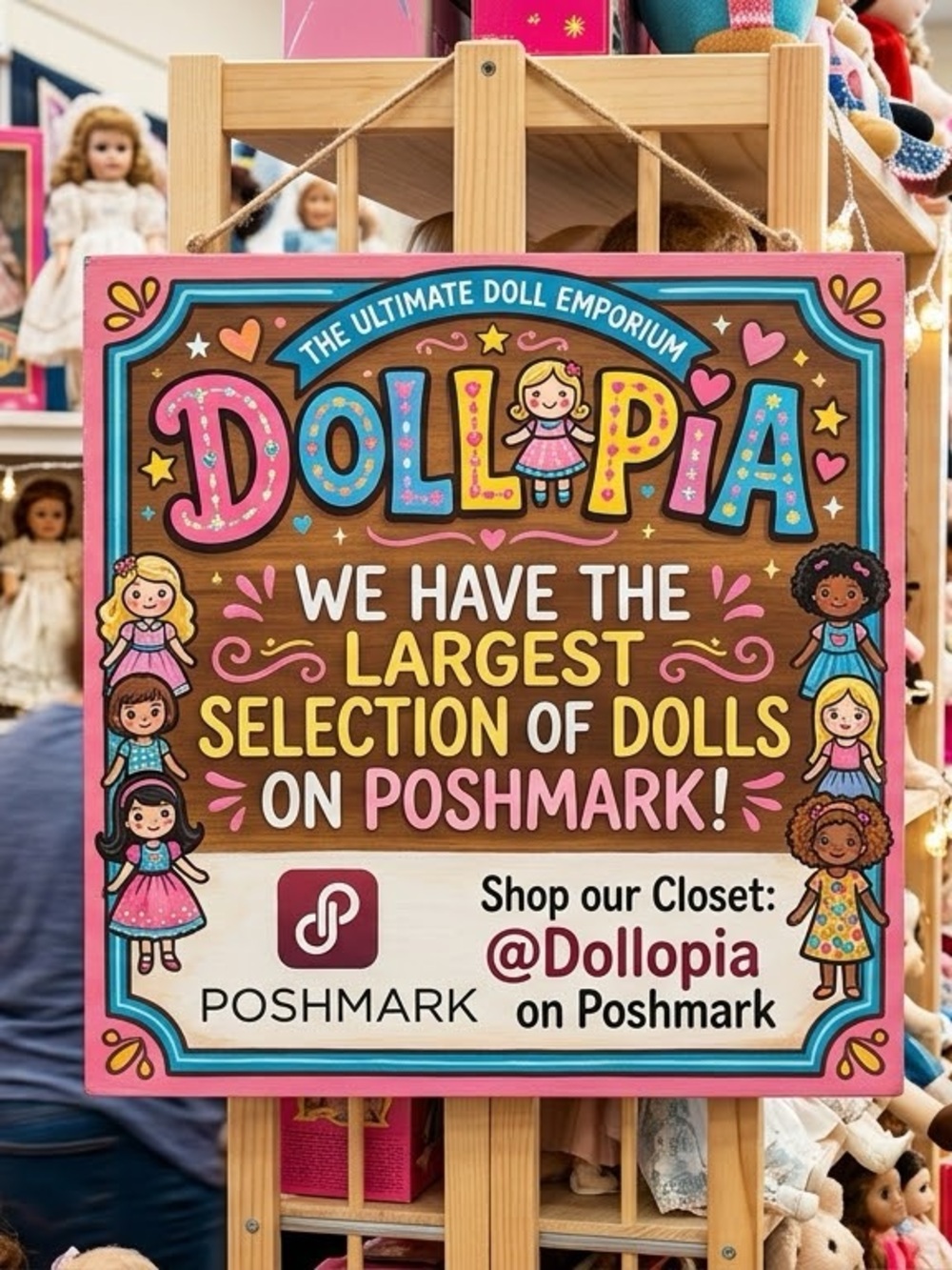 Decorative Doll Shop Sign - Pink, Teal & Brown